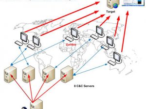 Sơ đồ hệ thống botnet tấn công DDoS vào website chính phủ Hàn Quốc và Mỹ.